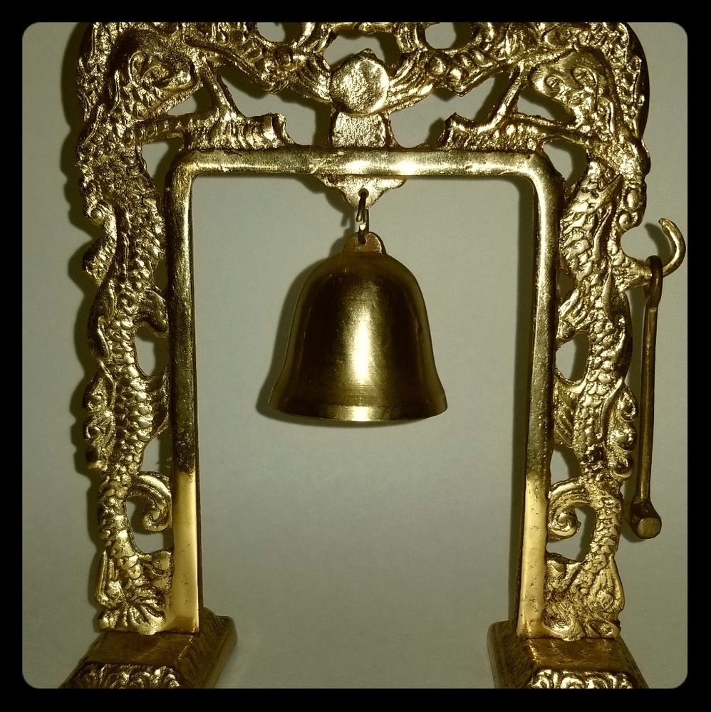 Vintage Gong Bell w/ Dragon Arch Stand & Striker OBO